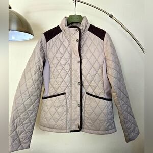 NWT BARBOUR Highfield Quilted Puffer Jacket Cream and Brown Size:6